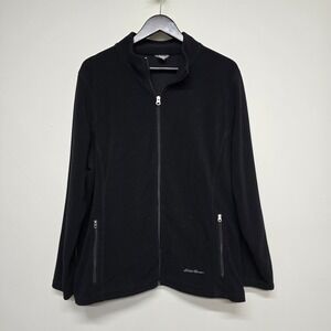Eddie Bauer Fleece Jacket Womens 2XL Black Full Zip Mock Neck Gorpcore